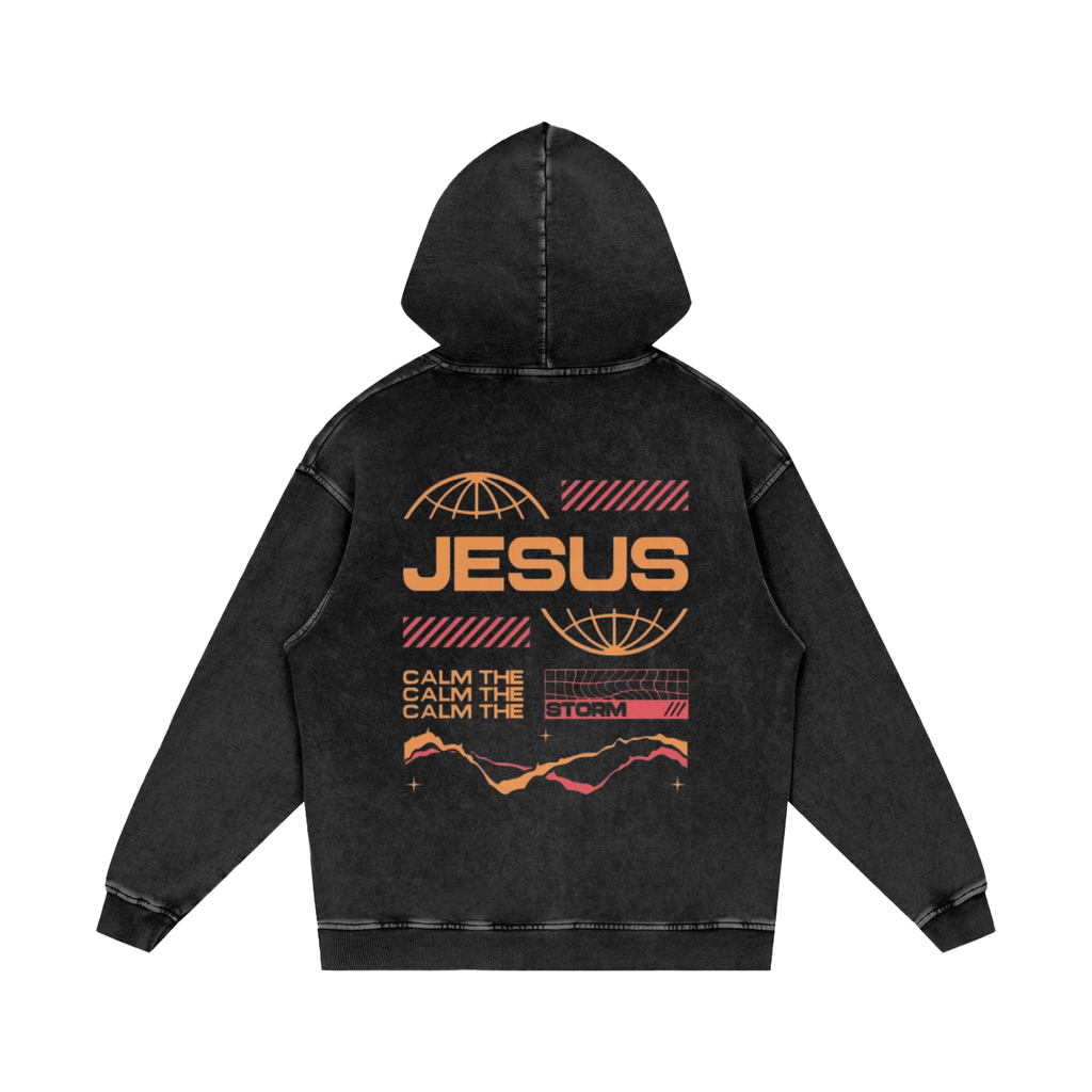 JESUS CALM THE STORM Snow Washed Loose Cotton Hoodie