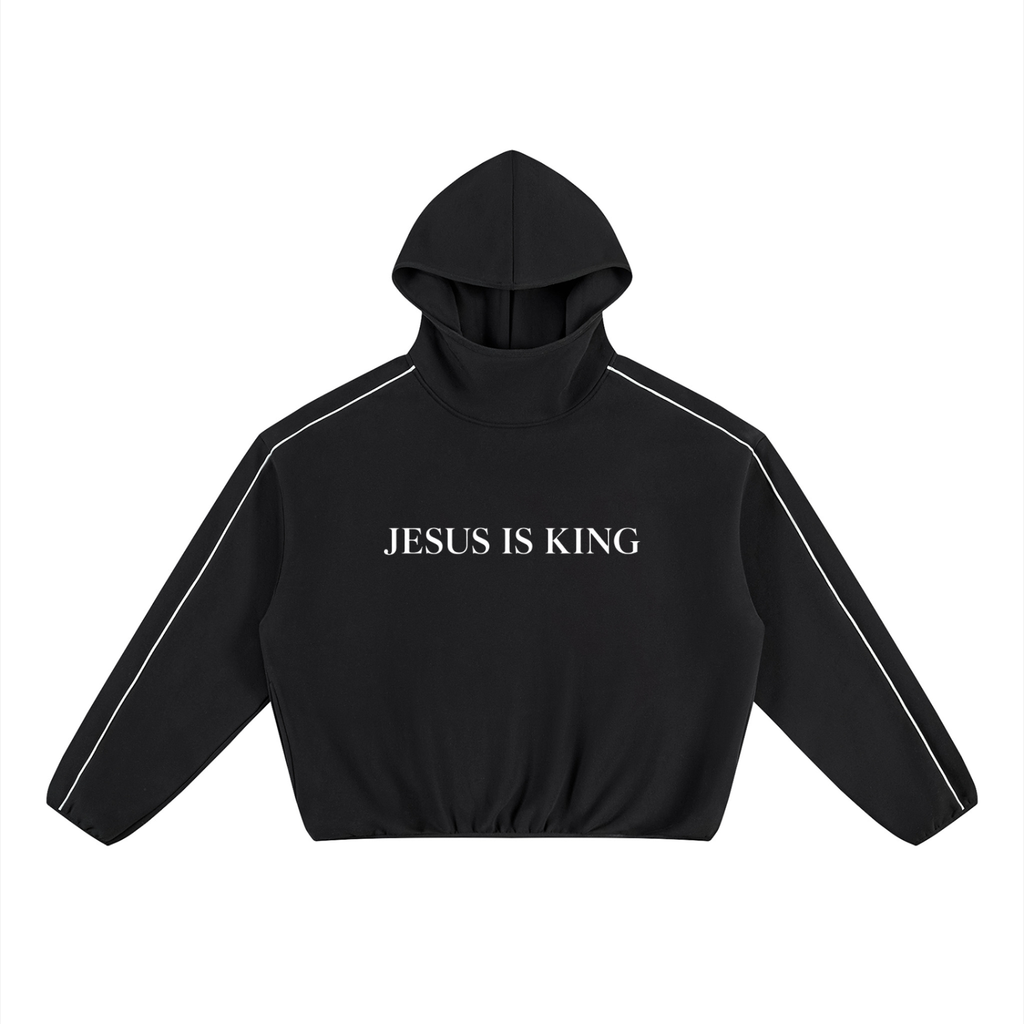 JESUS IS KING Unisex Boxy Piping Fleece Hoodie
