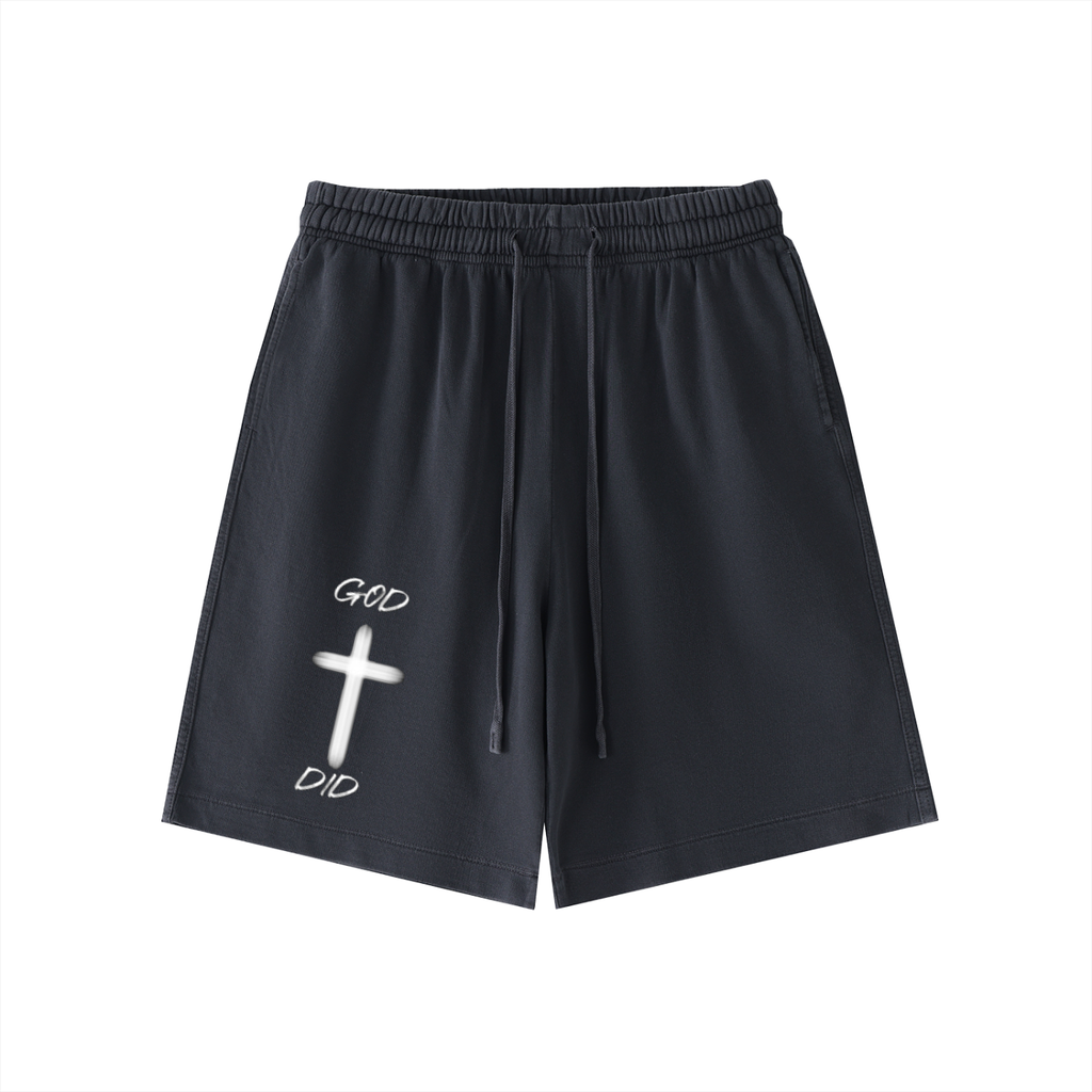 GOD DID CROSS Vintage Wash Cotton Shorts