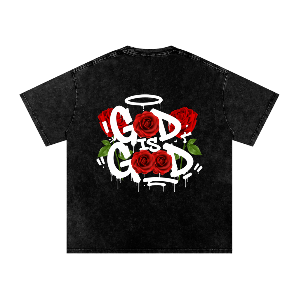 GOD IS GOOD ROSES Snow Washed Oversized Cotton T-Shirt