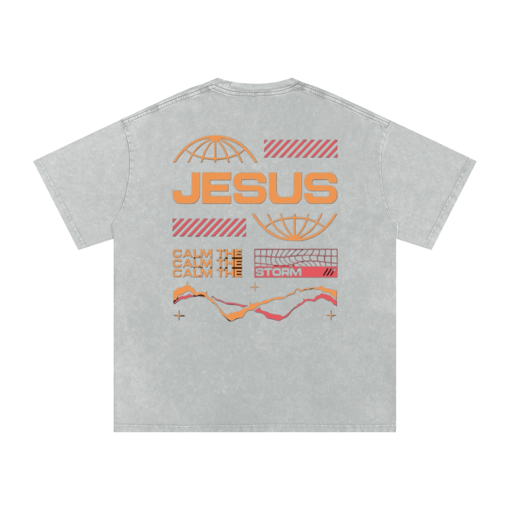 JESUS CALM THE STORM Snow Washed Oversized Cotton T-Shirt