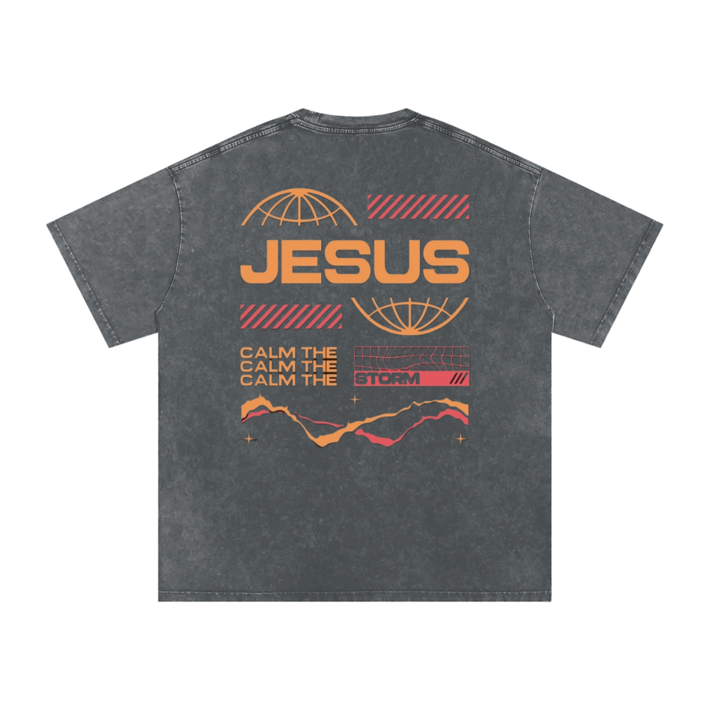 JESUS CALM THE STORM Snow Washed Oversized Cotton T-Shirt