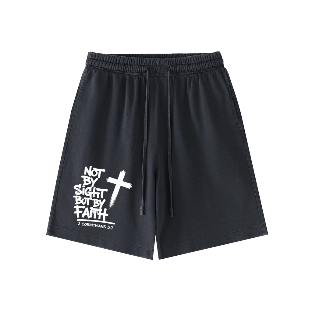 NOT BY SIGHT BUT BY FAITH Vintage Wash Cotton Shorts
