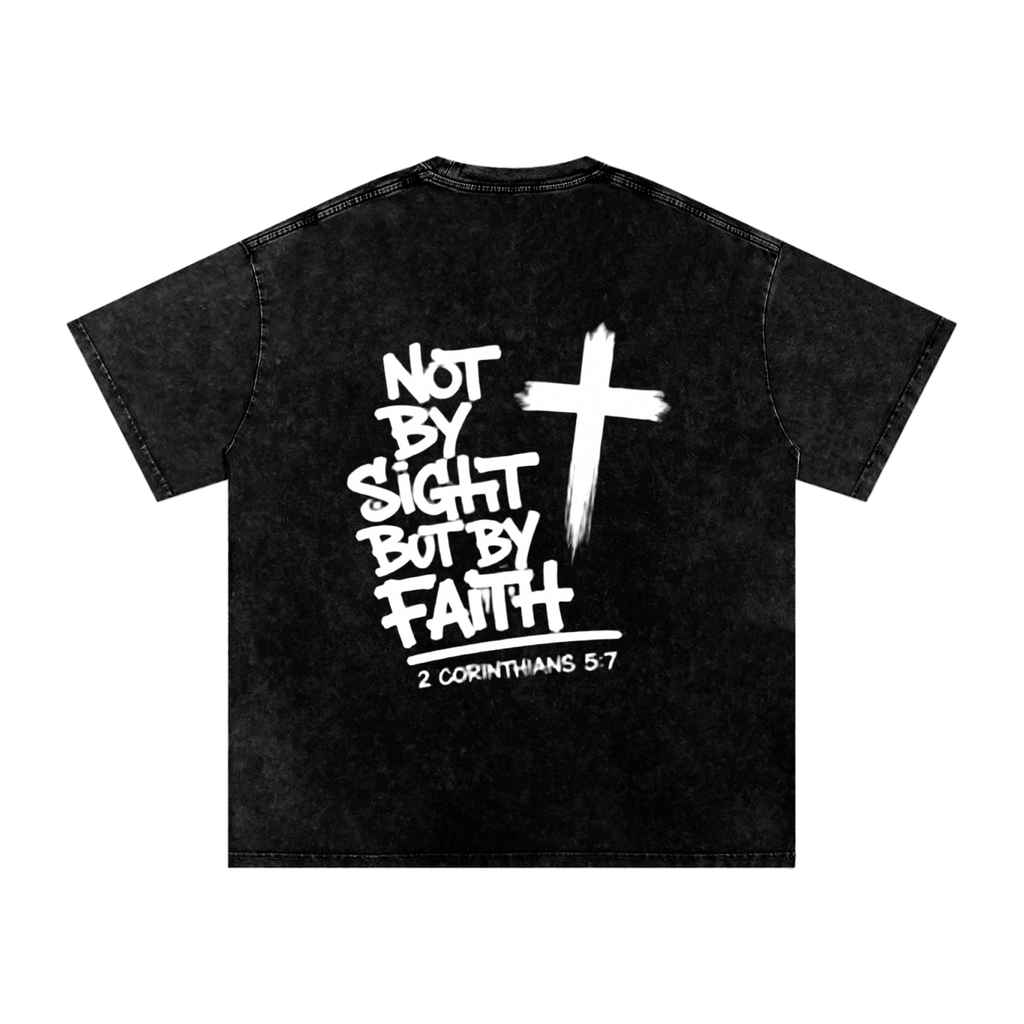 NOT BY SIGHT BUT BY FAITH Snow Washed Oversized Cotton T-Shirt