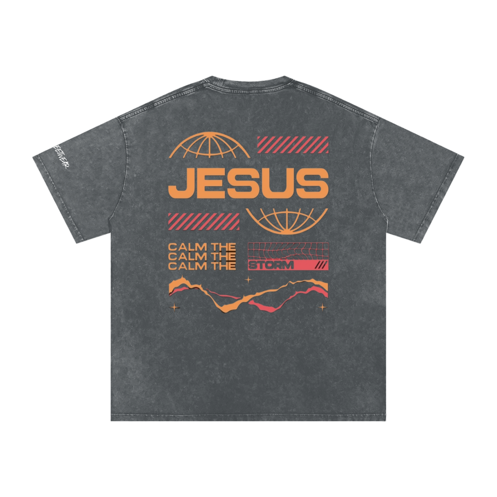 JESUS CALM THE STORM Snow Washed Oversized Cotton T-Shirt